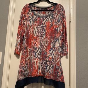 Red and Blue Semi Sheer Casual Express Blouse